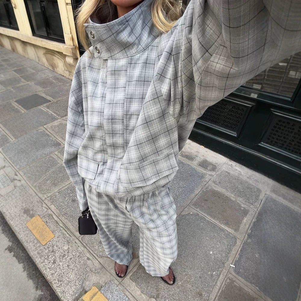 Women's Oversize Check Two-Piece from Tailormix with Stand-up Collar Chichicherry - Chichicherry