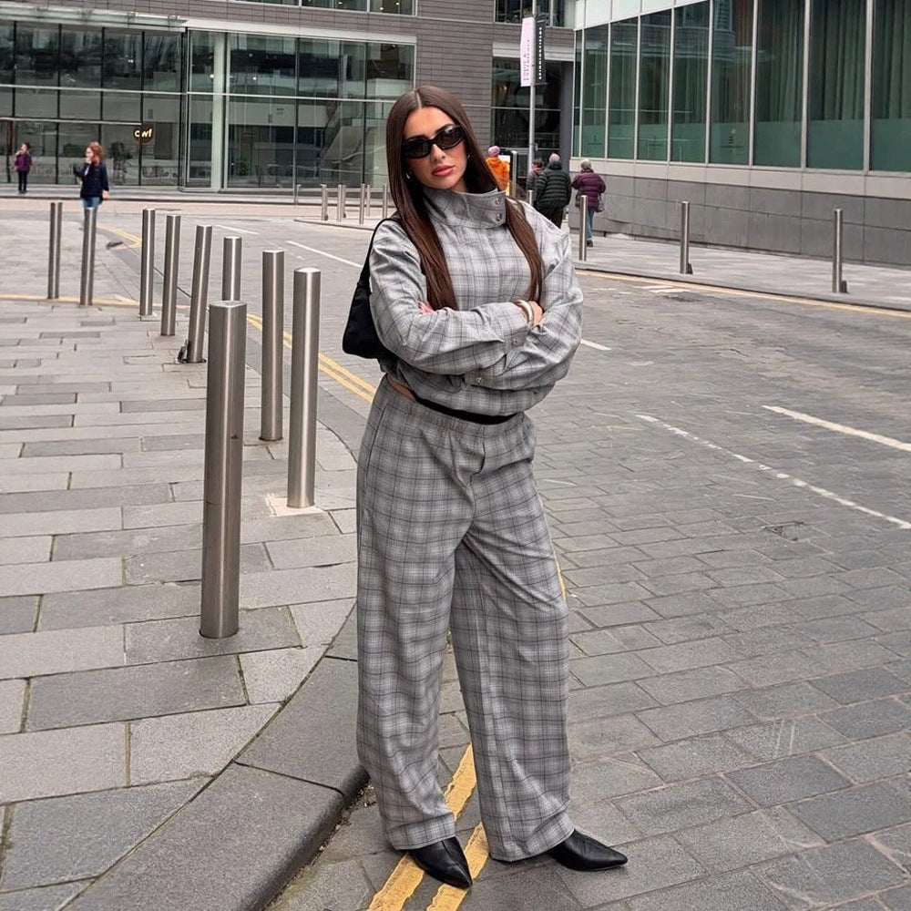 Women's Oversize Check Two-Piece from Tailormix with Stand-up Collar Chichicherry - Chichicherry