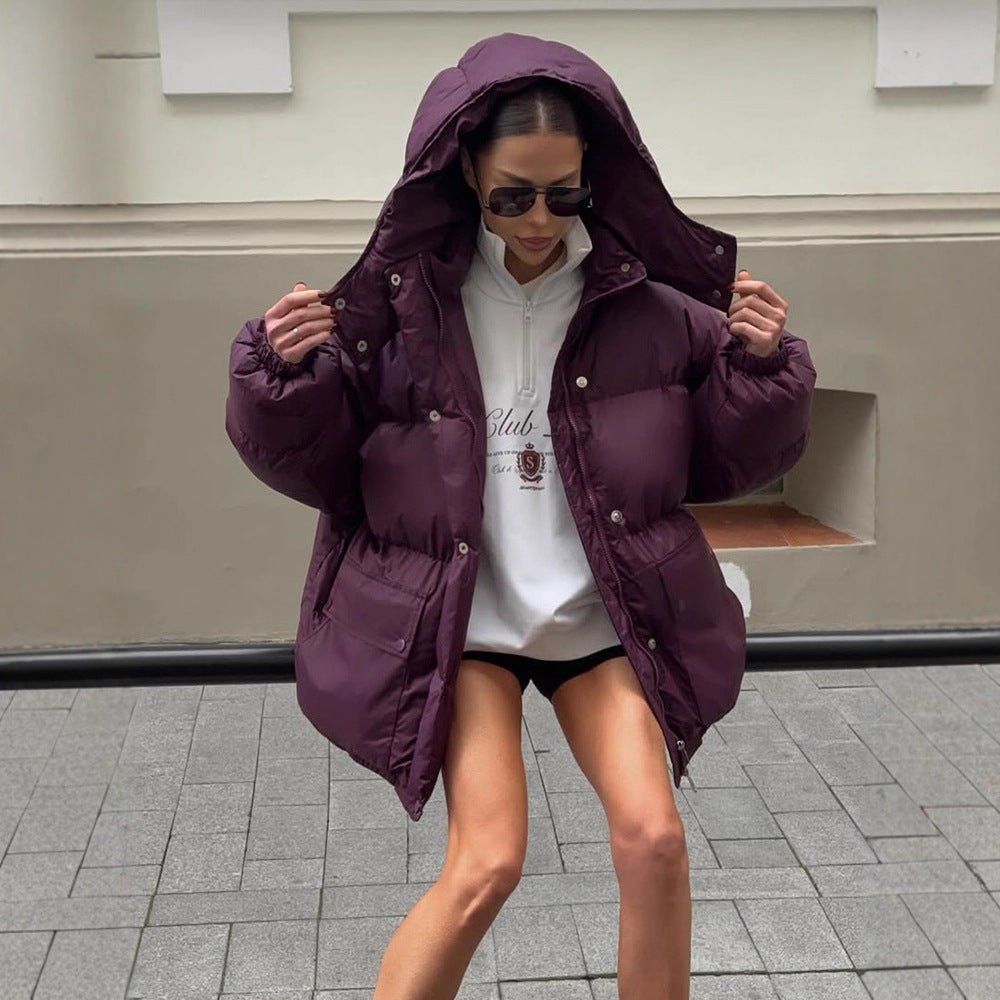 Women's Oversize Quilted Jacket with Hood and Padded Thermal Lining Chichicherry - Chichicherry