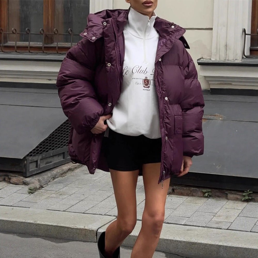 Women's Oversize Quilted Jacket with Hood and Padded Thermal Lining Chichicherry - Chichicherry