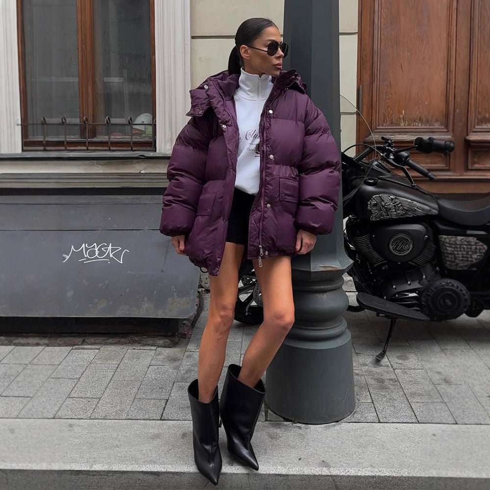 Women's Oversize Quilted Jacket with Hood and Padded Thermal Lining Chichicherry - Chichicherry