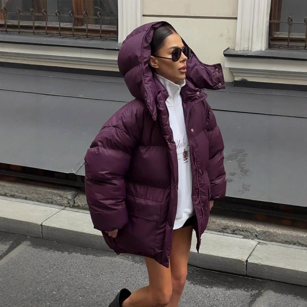 Women's Oversize Quilted Jacket with Hood and Padded Thermal Lining Chichicherry - Chichicherry