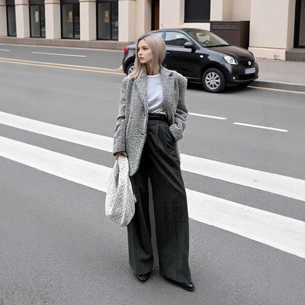 Women's Oversize Wool Blend Blazer in Boucle Look with Boxy Silhouette Chichicherry - Chichicherry
