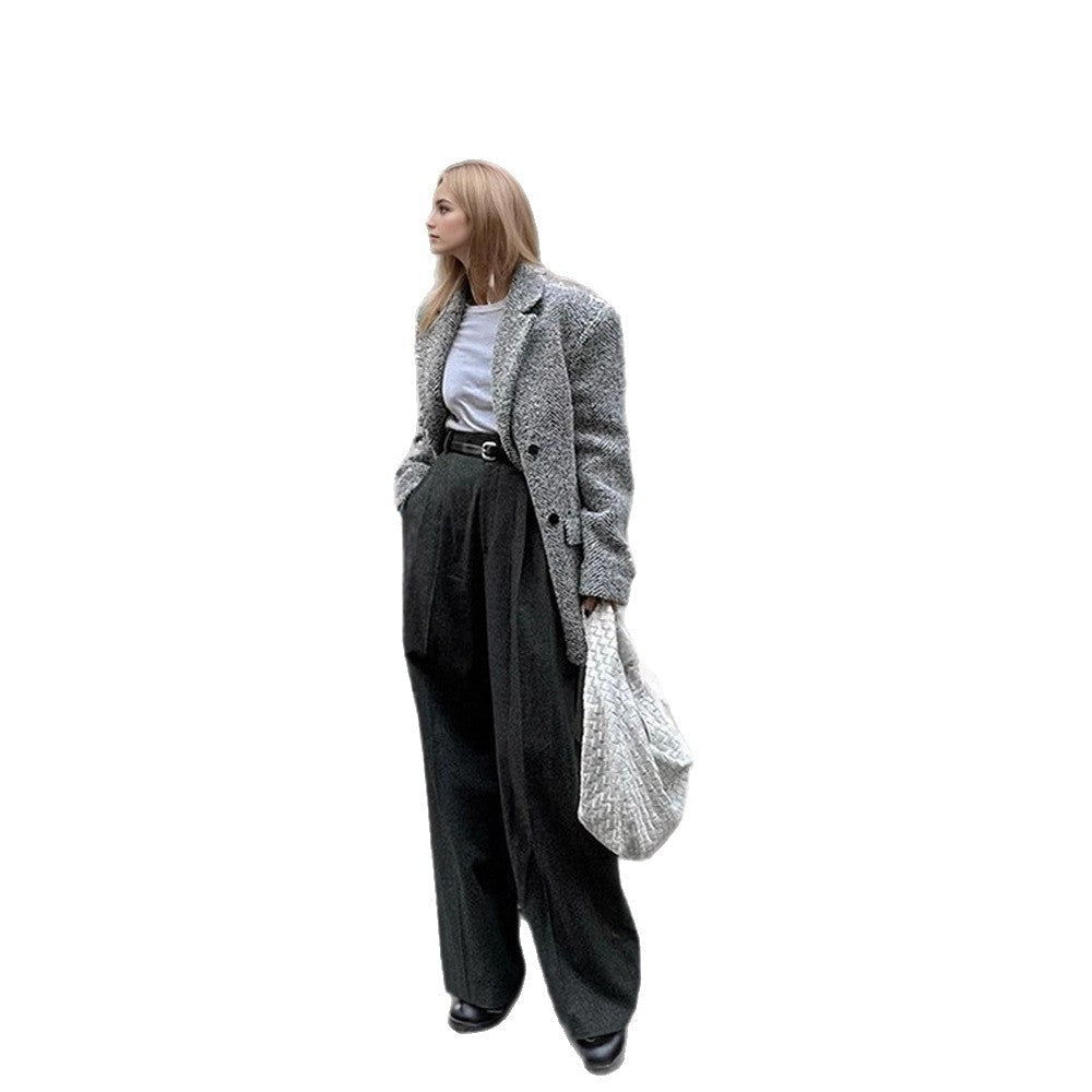 Women's Oversize Wool Blend Blazer in Boucle Look with Boxy Silhouette Chichicherry - Chichicherry