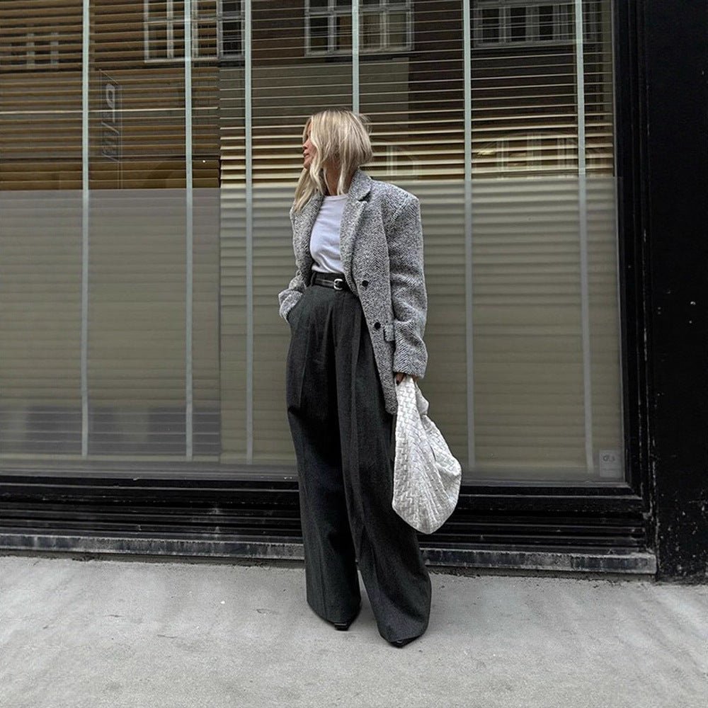 Women's Oversize Wool Blend Blazer in Boucle Look with Boxy Silhouette Chichicherry - Chichicherry