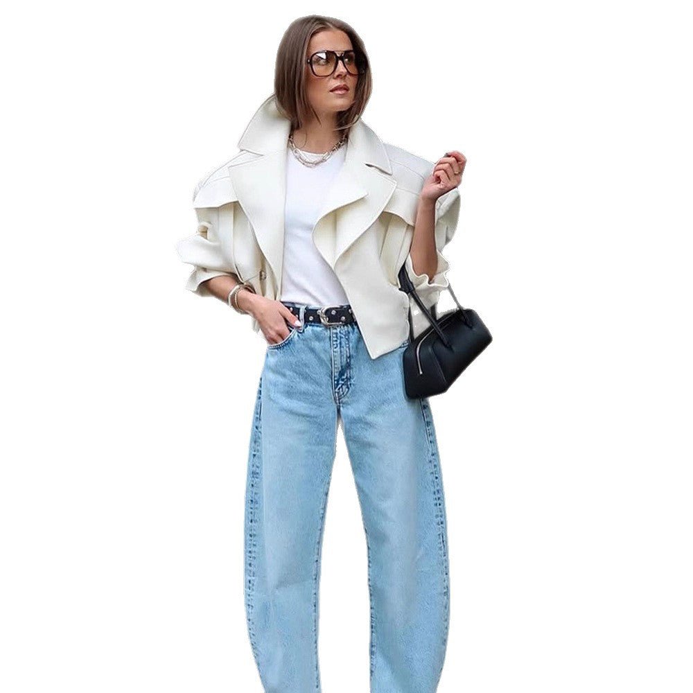 Women's Oversized Boxy Blouse with voluminous sleeves and high-cut pleated pants Chichicherry - Chichicherry