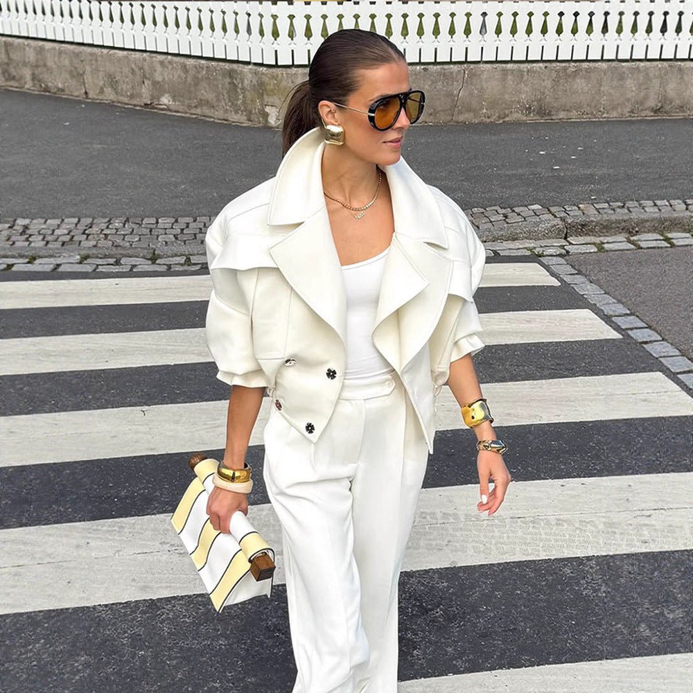 Women's Oversized Boxy Blouse with voluminous sleeves and high-cut pleated pants Chichicherry - Chichicherry