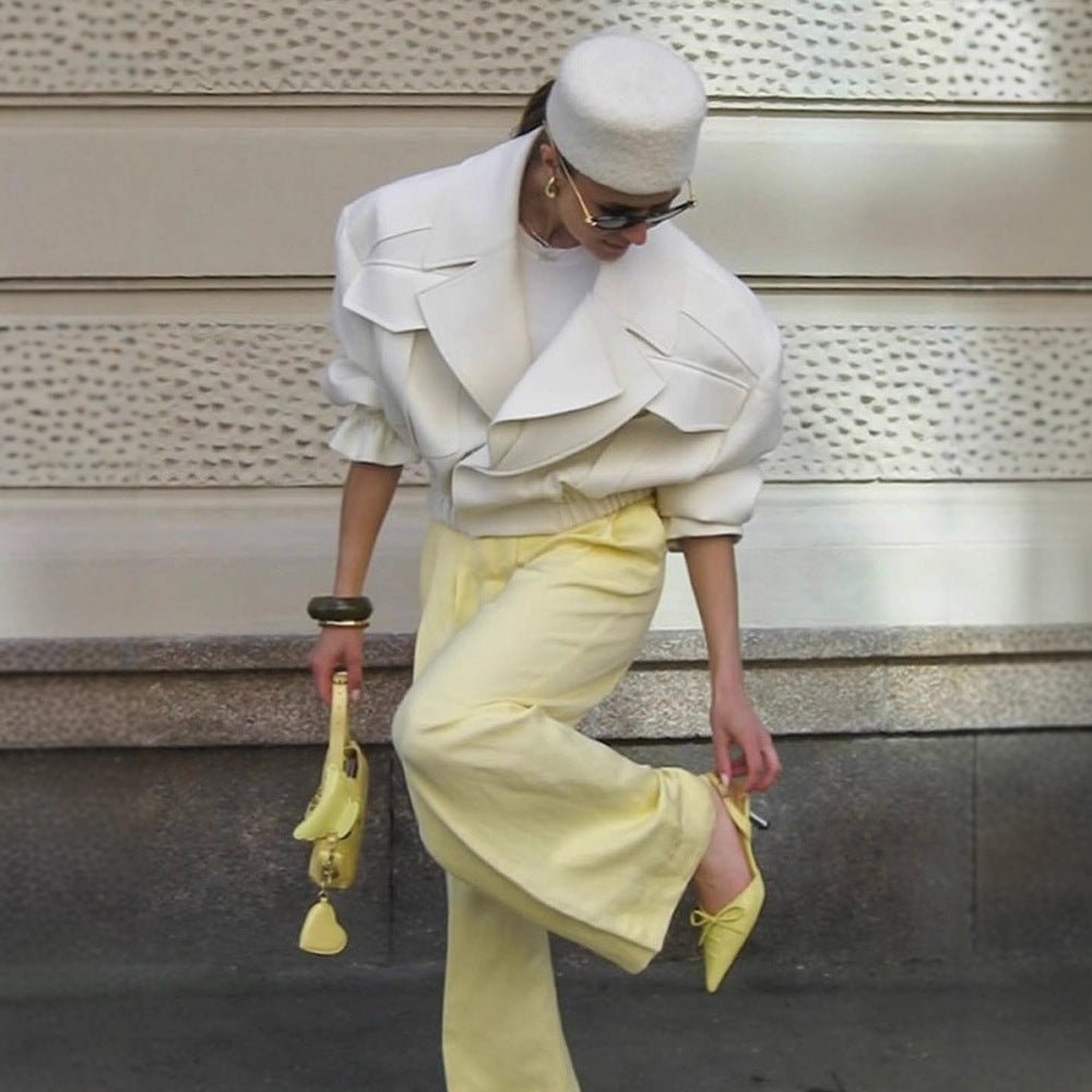 Women's Oversized Boxy Blouse with voluminous sleeves and high-cut pleated pants Chichicherry - Chichicherry