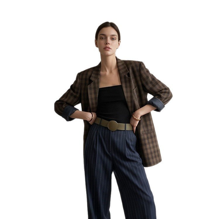 Women’s oversized check blazer with boxy silhouette and dropped shoulders Chichicherry - Chichicherry