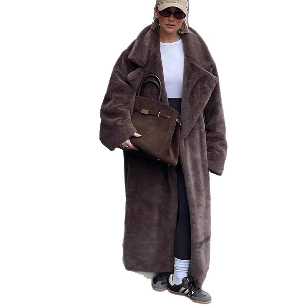 Women's Oversized Faux Fur Maxi Coat with Wide Lapels Chichicherry - Chichicherry