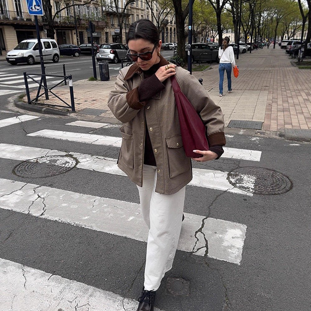 Women's Oversized Field Jacket with Velvet Collar and Large Flap Pockets Chichicherry - Chichicherry