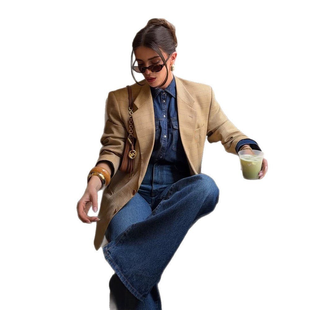 Women's Oversized Glencheck Blazer in a boxy cut with a distinctive shoulder section Chichicherry - Chichicherry