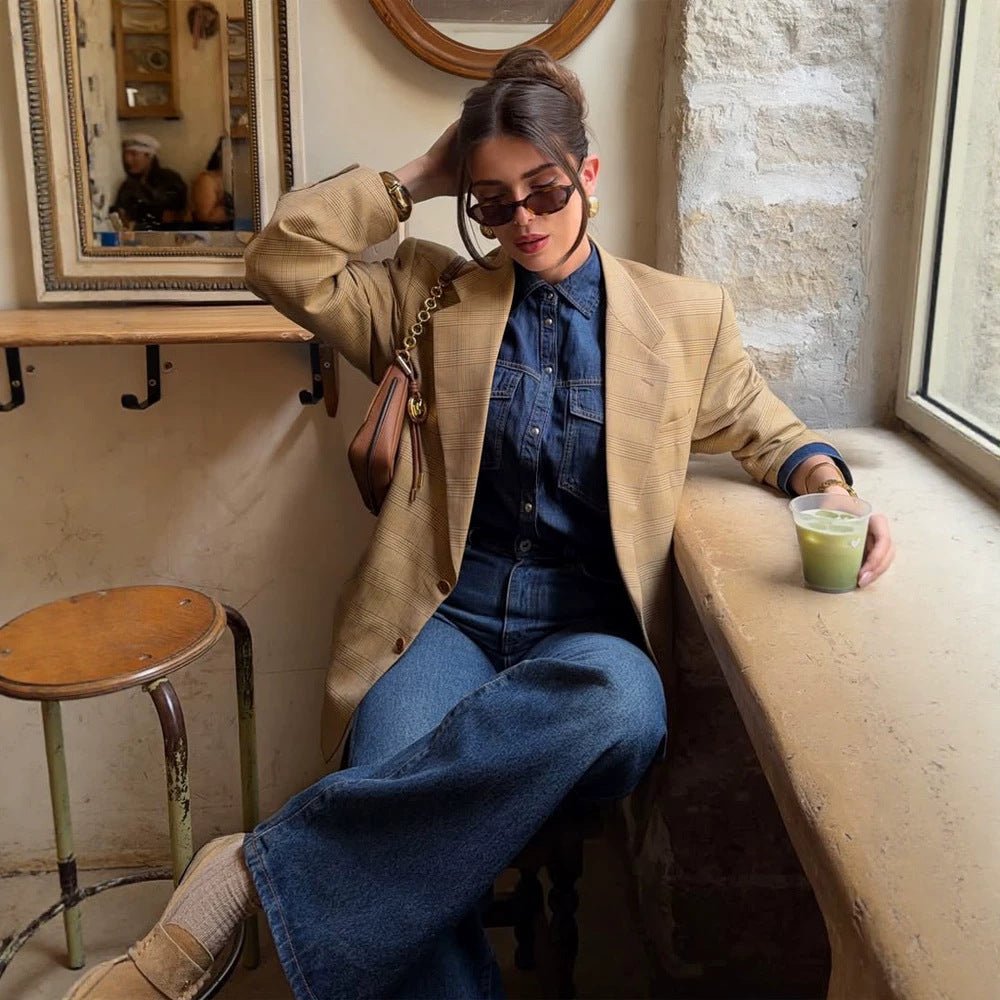 Women's Oversized Glencheck Blazer in a boxy cut with a distinctive shoulder section Chichicherry - Chichicherry