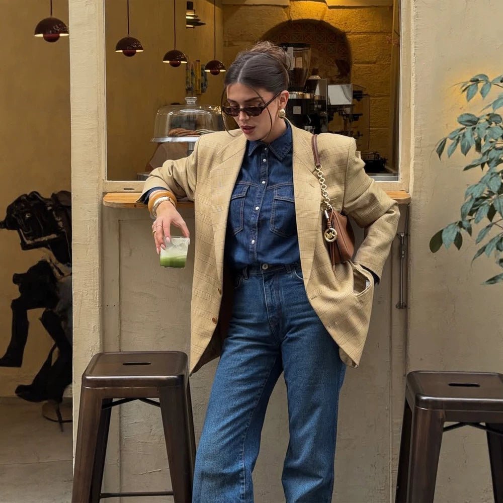 Women's Oversized Glencheck Blazer in a boxy cut with a distinctive shoulder section Chichicherry - Chichicherry