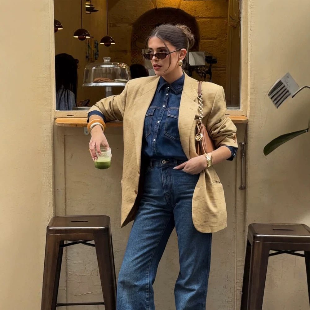 Women's Oversized Glencheck Blazer in a boxy cut with a distinctive shoulder section Chichicherry - Chichicherry