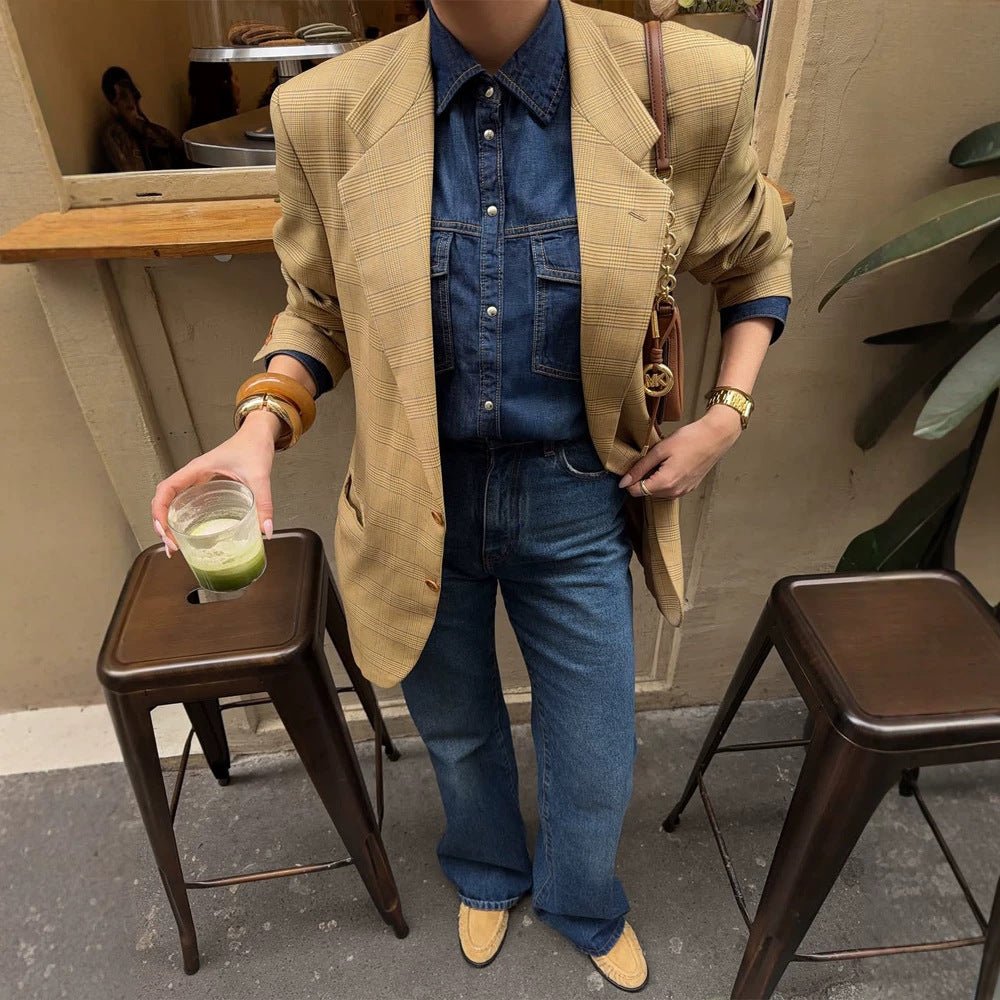Women's Oversized Glencheck Blazer in a boxy cut with a distinctive shoulder section Chichicherry - Chichicherry