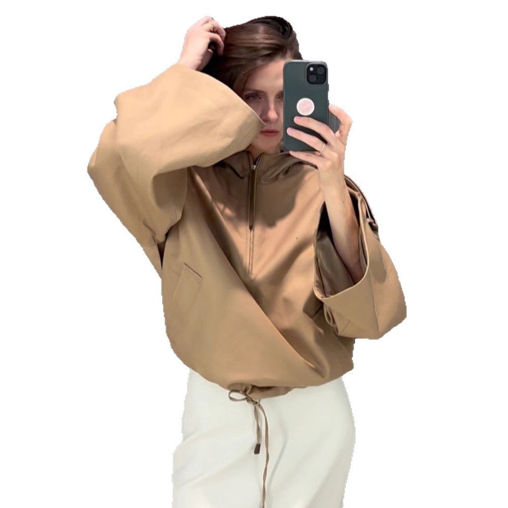 Women’s Oversized Hoodie with Half Zipper, Balloon Sleeves & Drawstring Chichicherry - Chichicherry