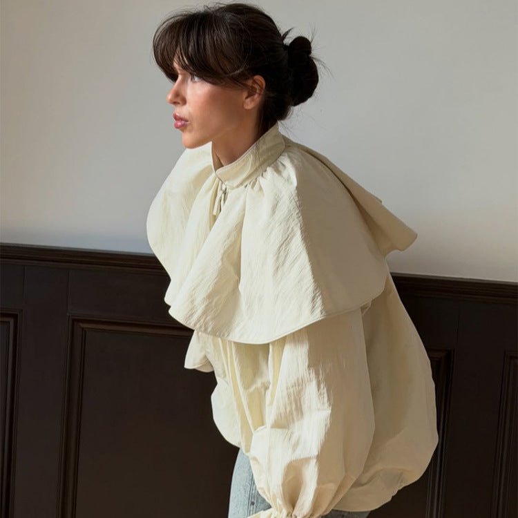 Women's Oversized Jacket with Cape Collar, Balloon Sleeves and Drawstring Chichicherry - Chichicherry