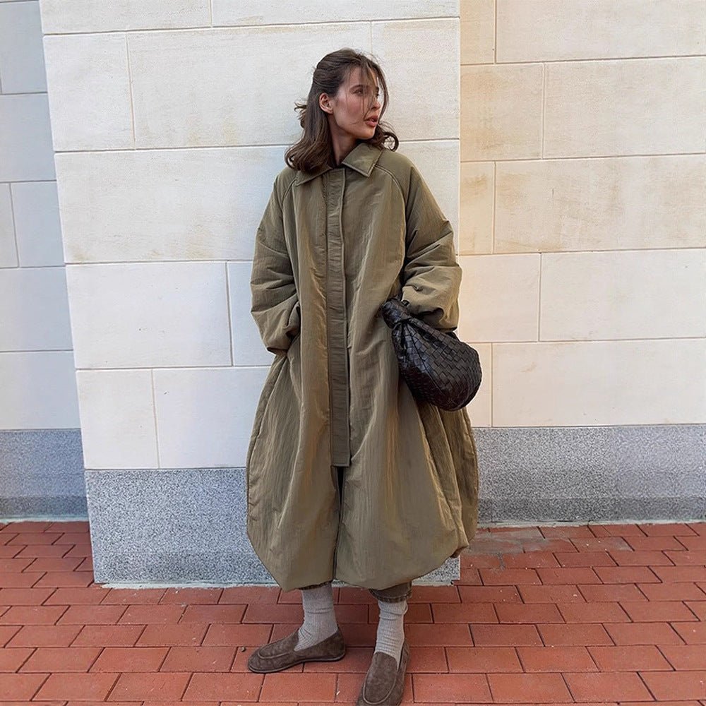 Women's Oversized Padded Coat with Balloon Hem and Raglan Sleeves Chichicherry - Chichicherry