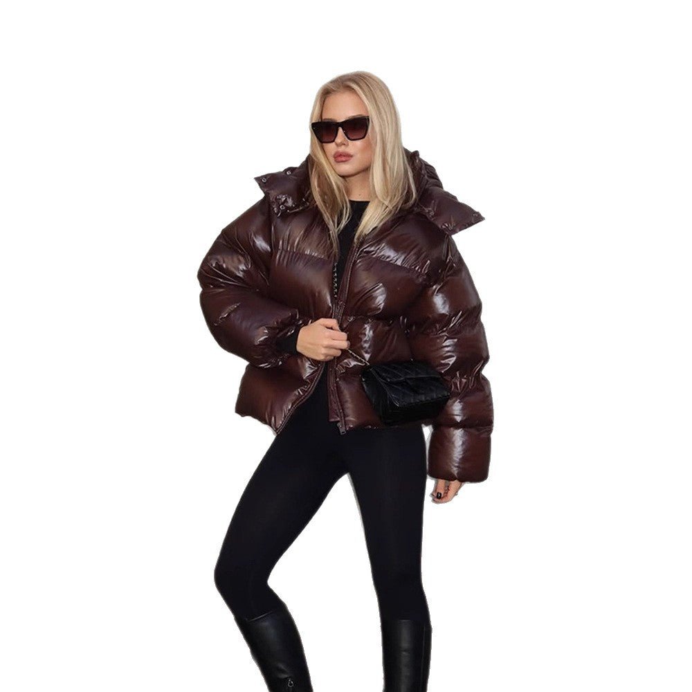 Women's Oversized Puffer Jacket in Patent Look with High Collar and Padded Lining Chichicherry - Chichicherry