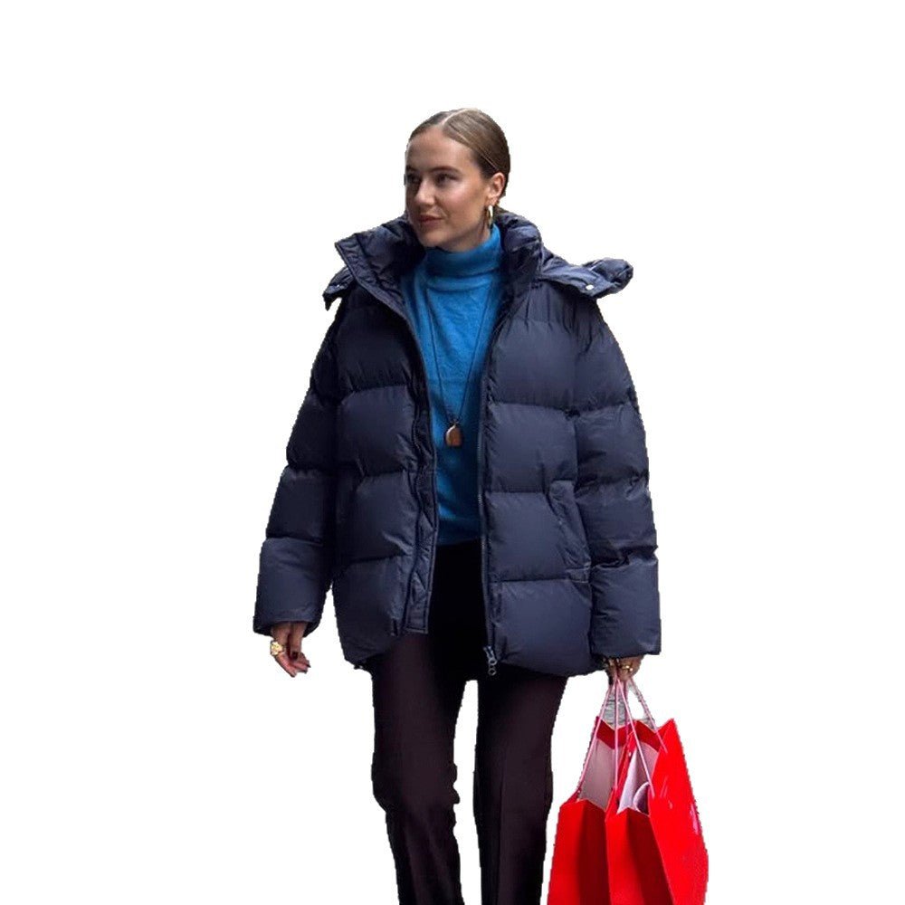 Women's Oversized Quilted Puffer Jacket with Removable Hood and Two-Way Zipper Chichicherry - Chichicherry