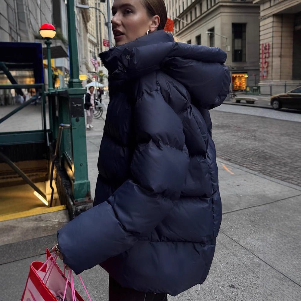 Women's Oversized Quilted Puffer Jacket with Removable Hood and Two-Way Zipper Chichicherry - Chichicherry