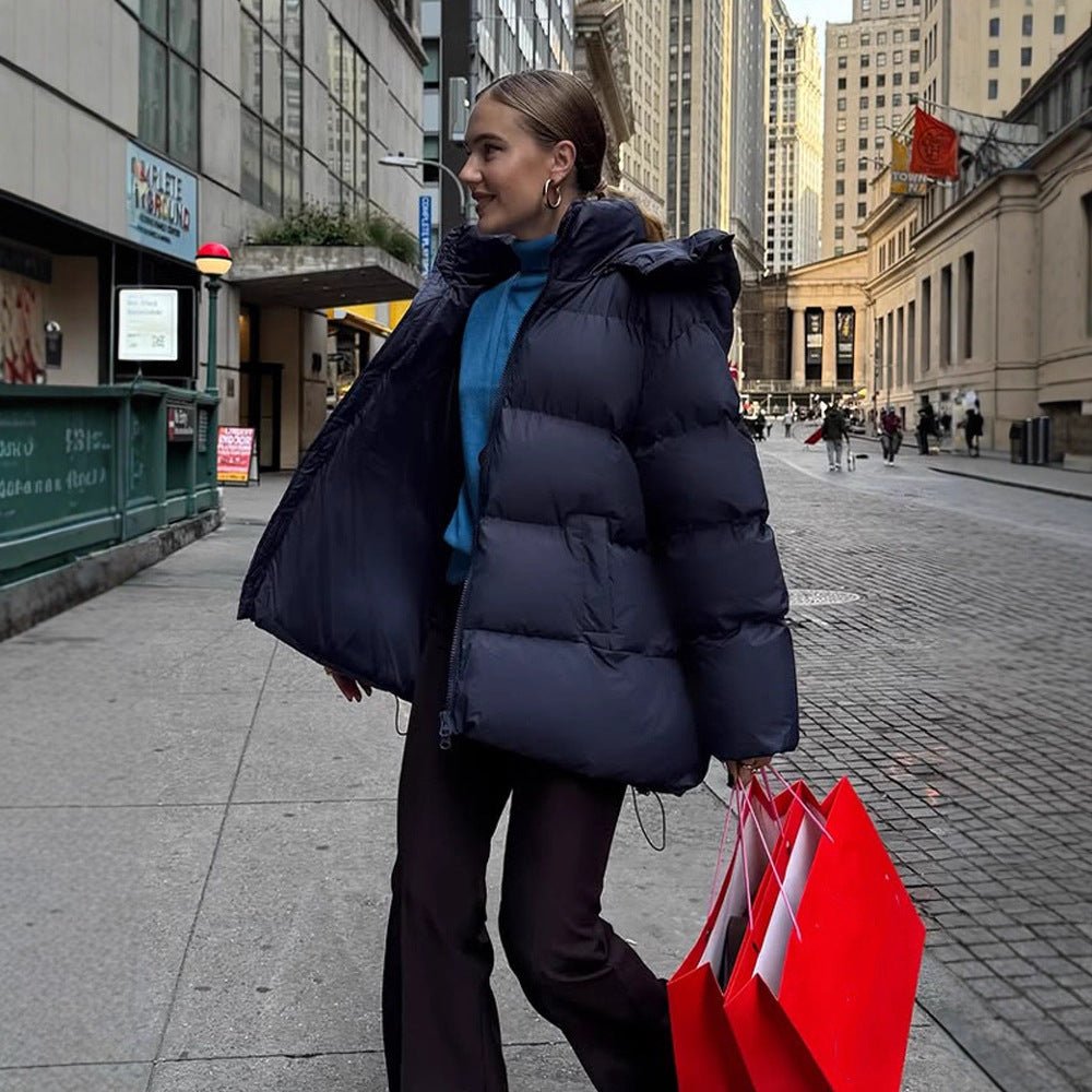 Women's Oversized Quilted Puffer Jacket with Removable Hood and Two-Way Zipper Chichicherry - Chichicherry