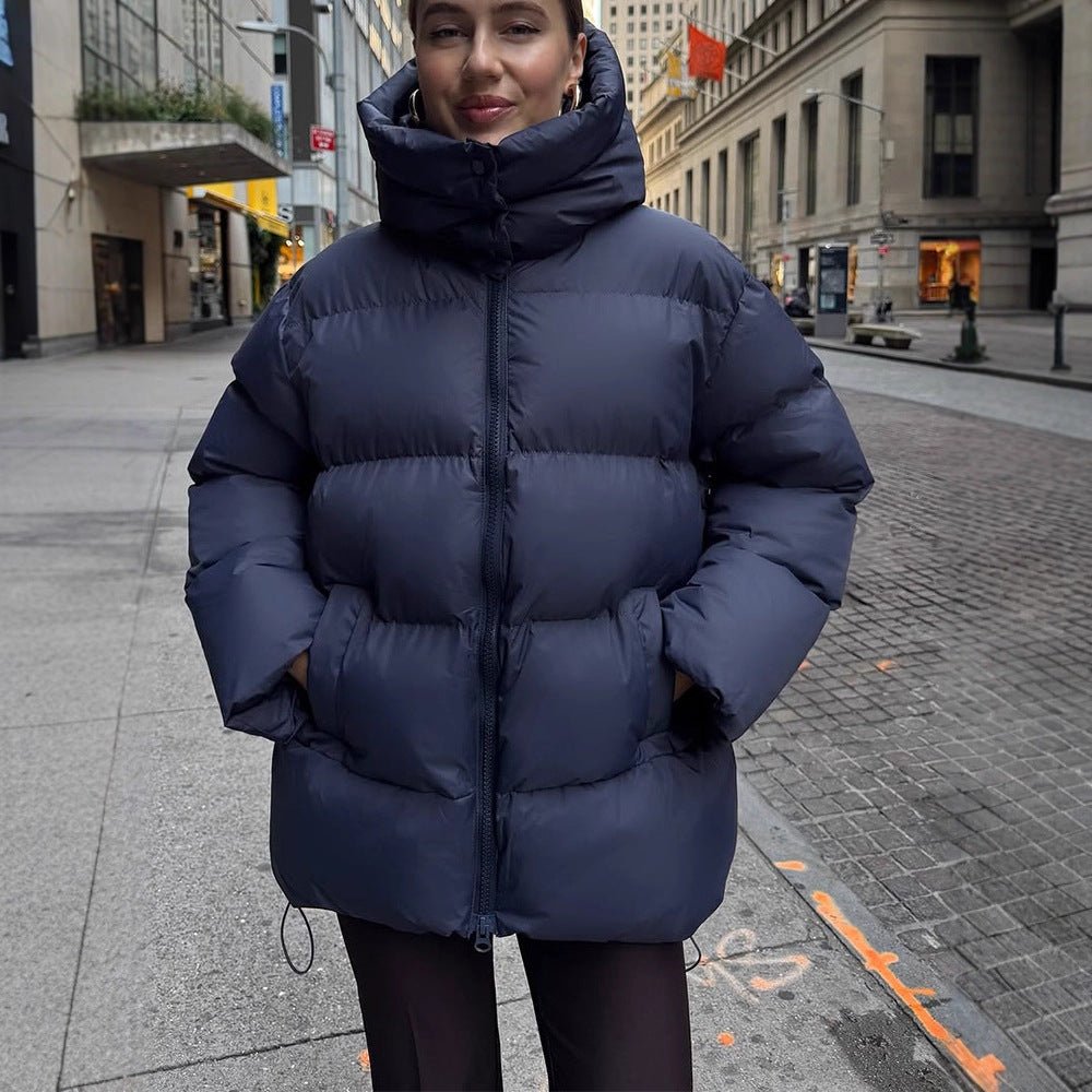 Women's Oversized Quilted Puffer Jacket with Removable Hood and Two-Way Zipper Chichicherry - Chichicherry