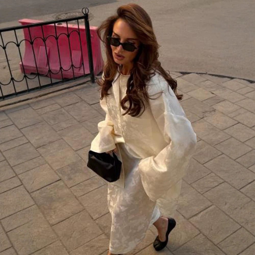 Women's Oversized Silk Look Blouson Coat with Wide Lapels and Boxy Silhouette Chichicherry - Chichicherry