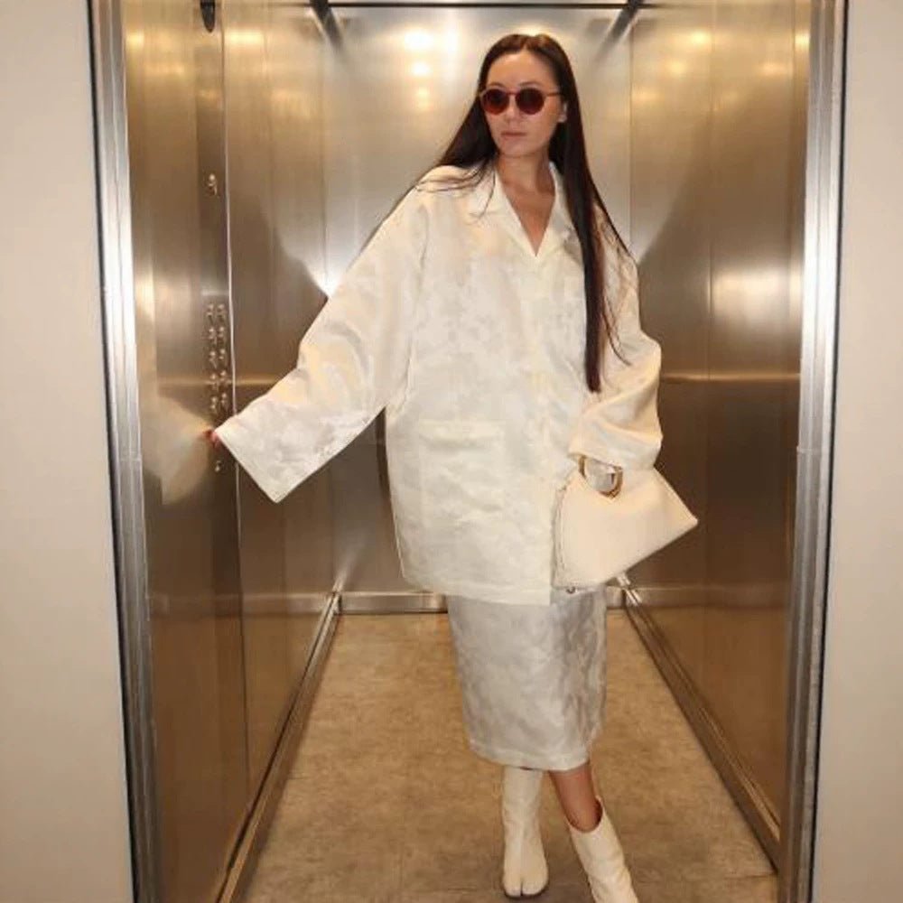 Women's Oversized Silk Look Blouson Coat with Wide Lapels and Boxy Silhouette Chichicherry - Chichicherry