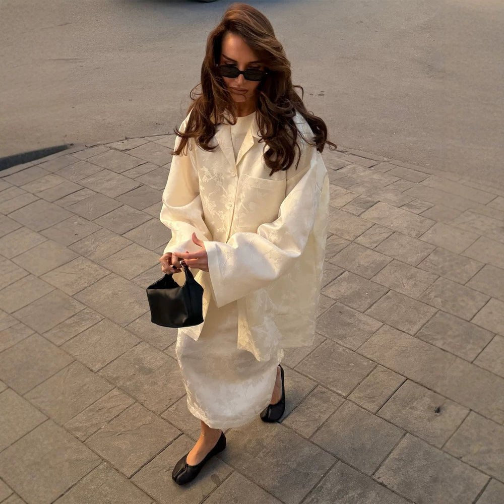 Women's Oversized Silk Look Blouson Coat with Wide Lapels and Boxy Silhouette Chichicherry - Chichicherry