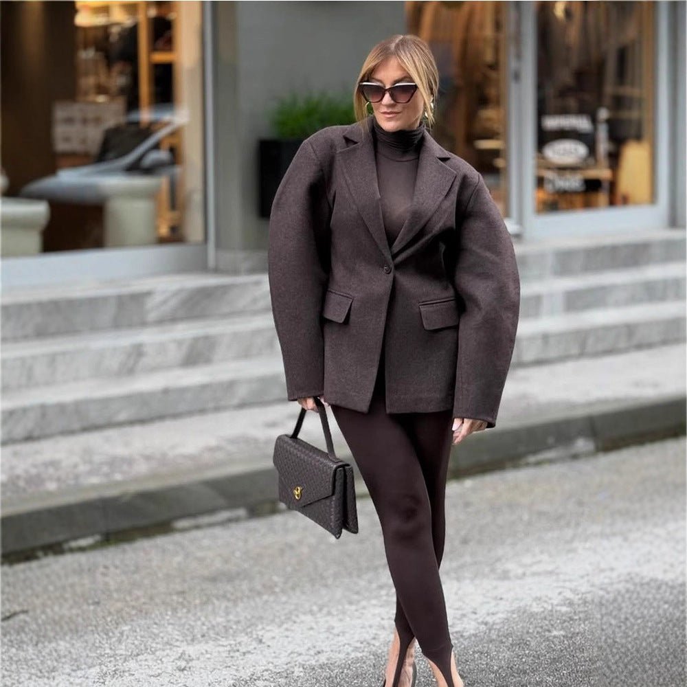 Women's Oversized Structured Blazer with Emphasized Shoulder Area and Voluminous Sleeves Chichicherry - Chichicherry