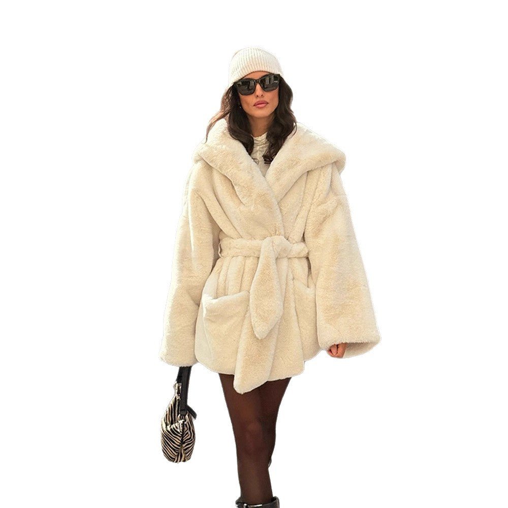 Women's Oversized Teddy Coat with Extra Large Shawl Collar and Wrap Belt Chichicherry - Chichicherry