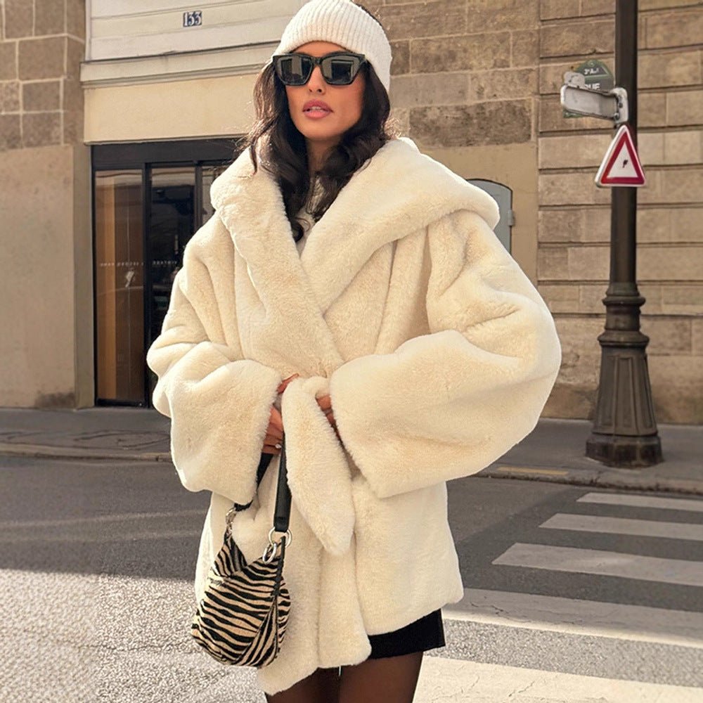 Women's Oversized Teddy Coat with Extra Large Shawl Collar and Wrap Belt Chichicherry - Chichicherry
