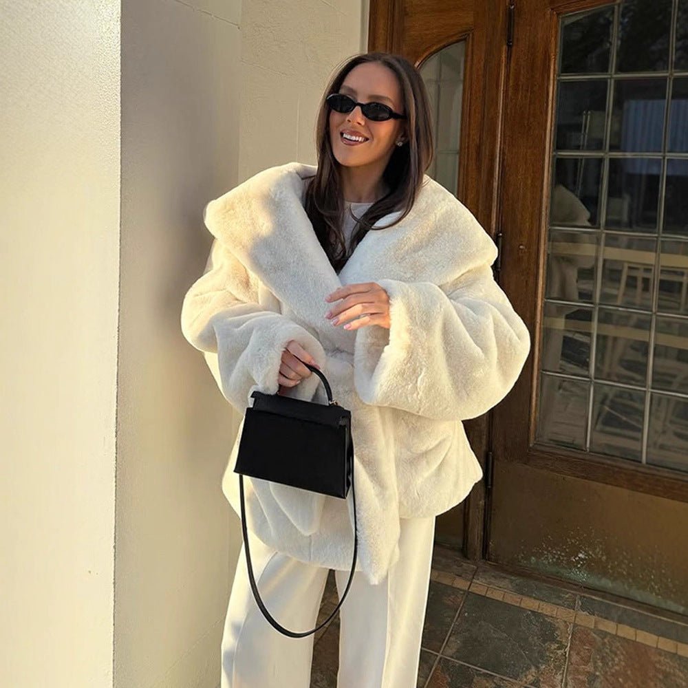 Women's Oversized Teddy Coat with Extra Large Shawl Collar and Wrap Belt Chichicherry - Chichicherry