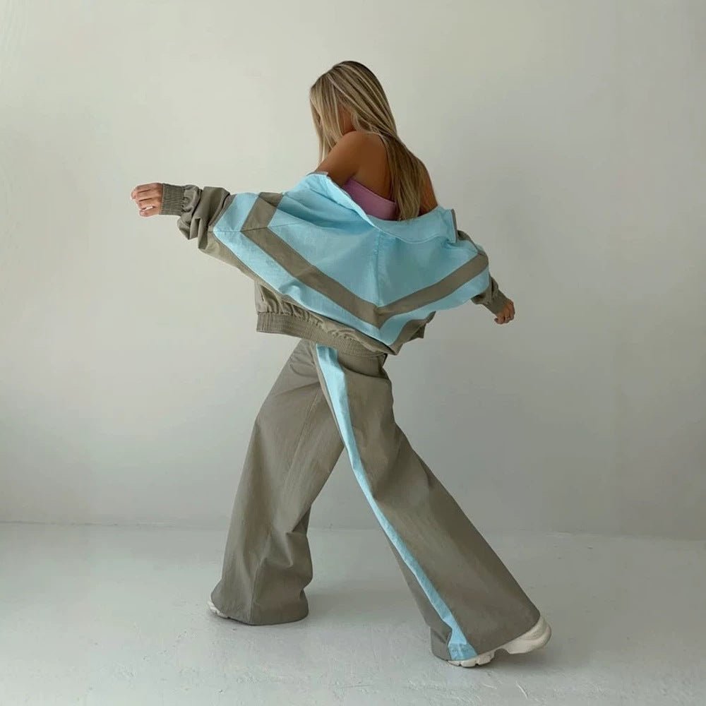 Women's Oversized Tracksuit Set with Stand Collar and Contrast Stripes Chichicherry - Chichicherry