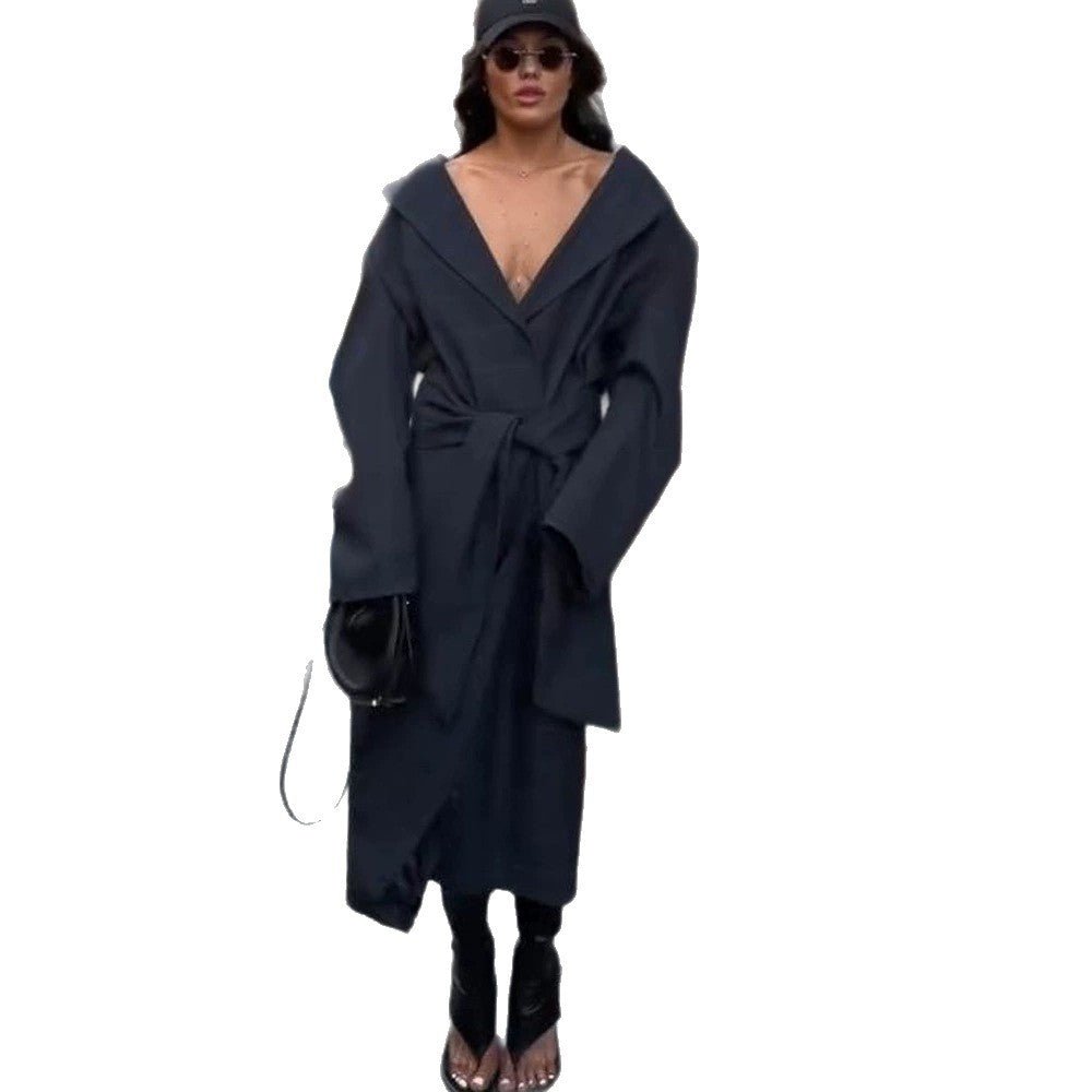 Women's Oversized Wrap Coat with Wide Shawl Collar and Tie Belt Chichicherry - Chichicherry