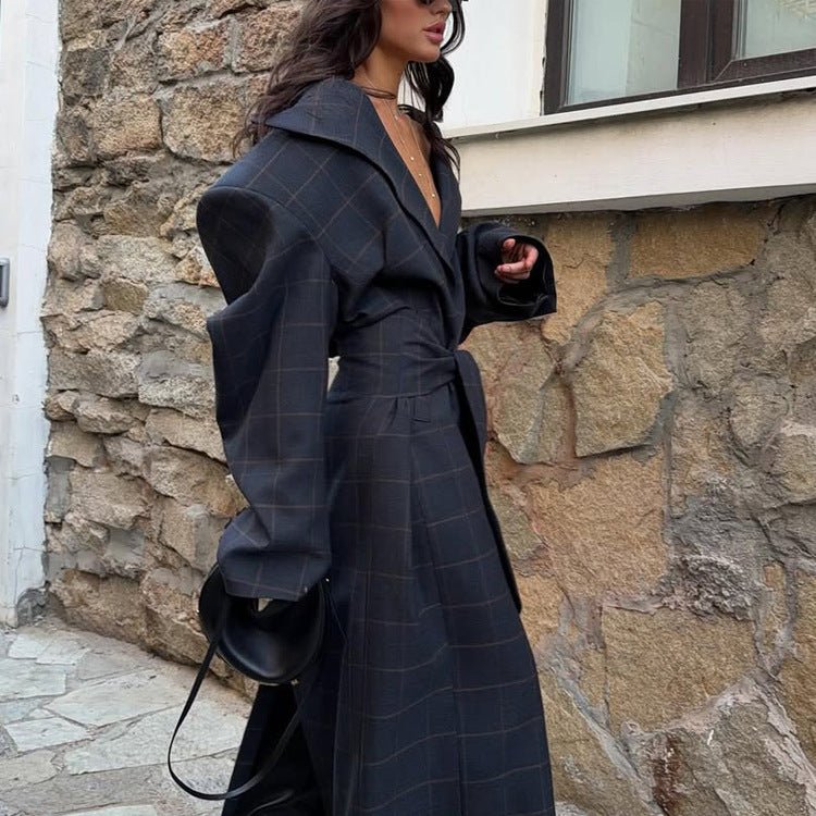 Women's Oversized Wrap Coat with Wide Shawl Collar and Tie Belt Chichicherry - Chichicherry