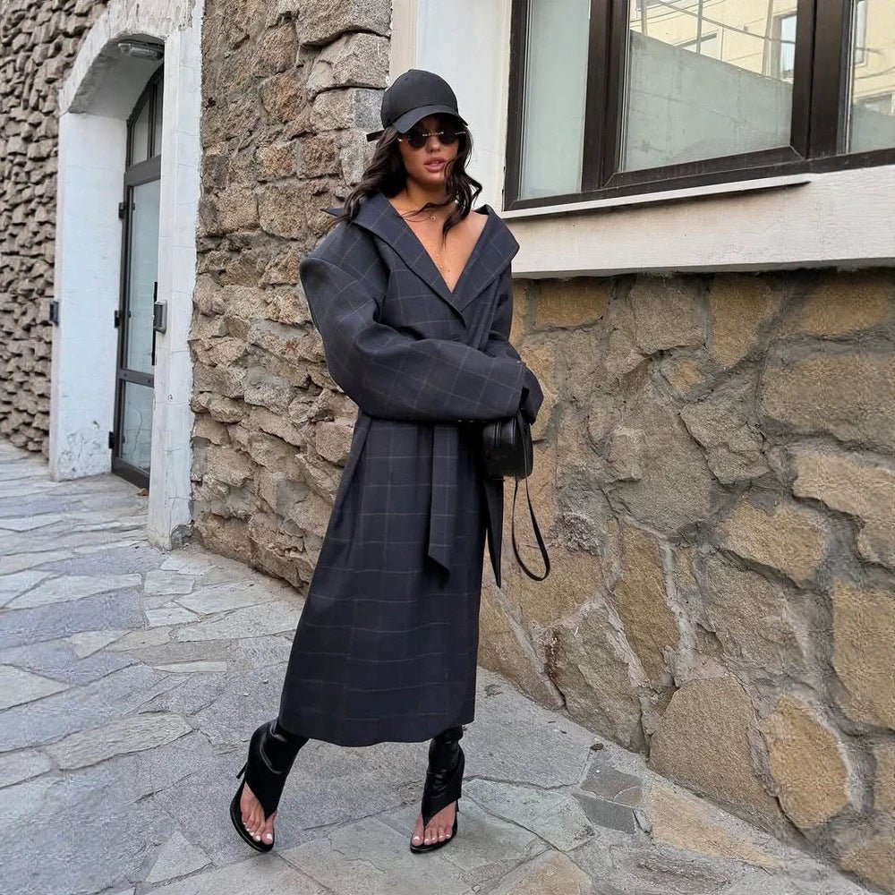 Women's Oversized Wrap Coat with Wide Shawl Collar and Tie Belt Chichicherry - Chichicherry