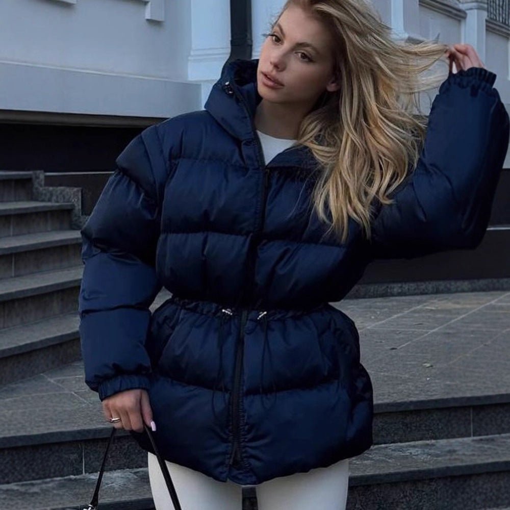 Women's Padded Hooded Quilted Jacket with Drawstring Waist and Boxy Sleeves Chichicherry - Chichicherry