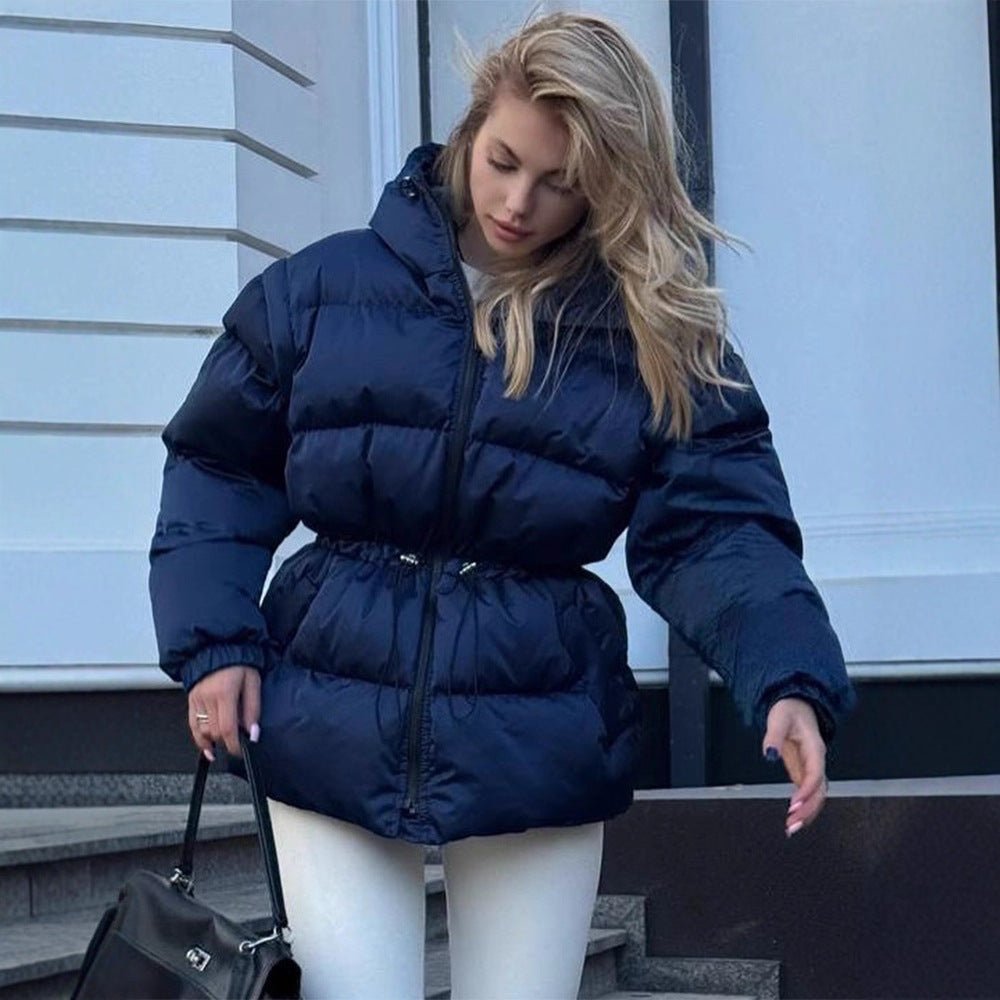 Women's Padded Hooded Quilted Jacket with Drawstring Waist and Boxy Sleeves Chichicherry - Chichicherry