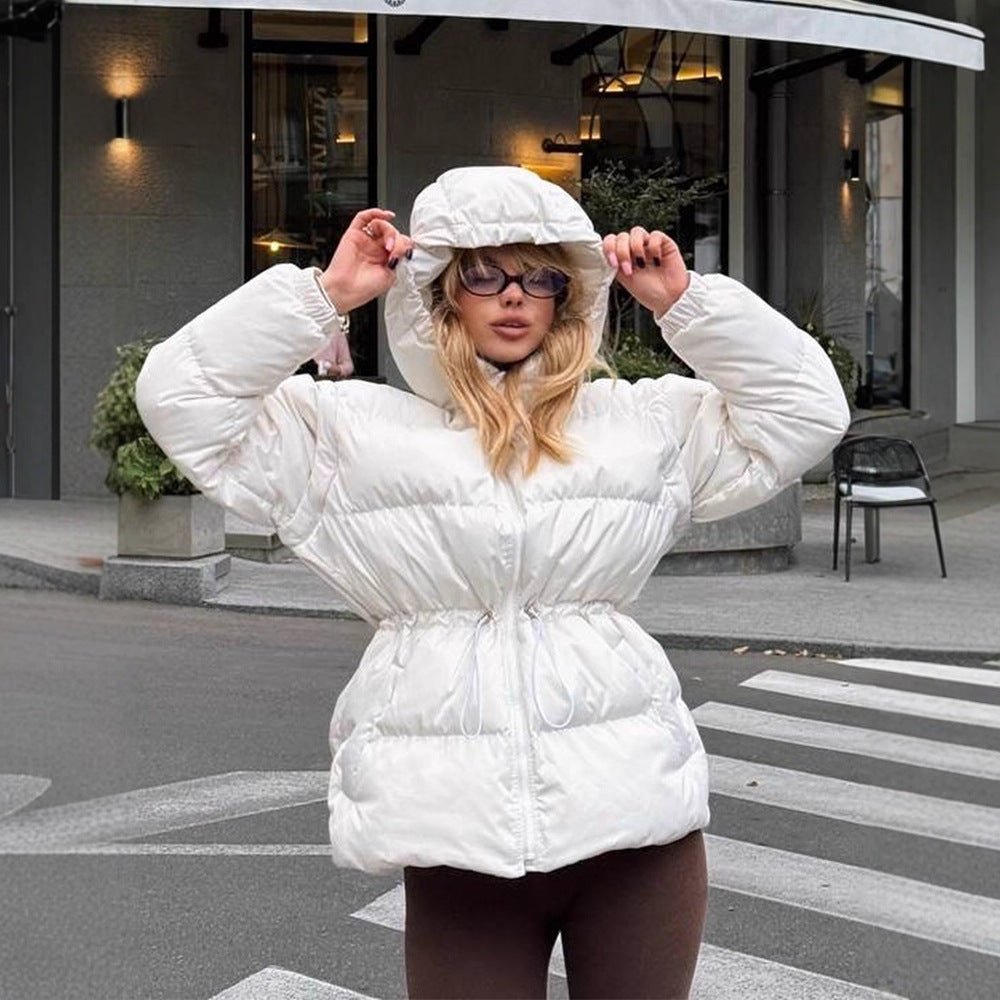 Women's Padded Hooded Quilted Jacket with Drawstring Waist and Boxy Sleeves Chichicherry - Chichicherry