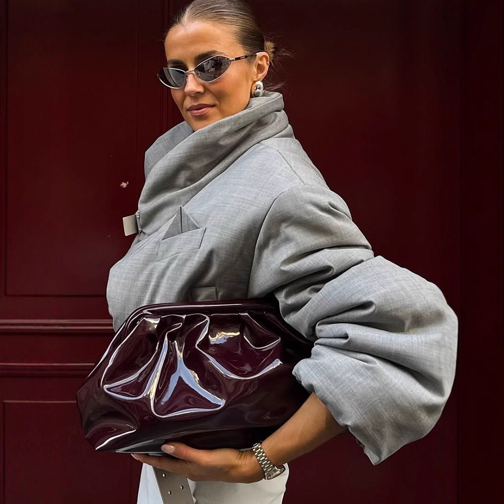 Women's padded oversized blazer with high shawl collar and waist belt Chichicherry - Chichicherry