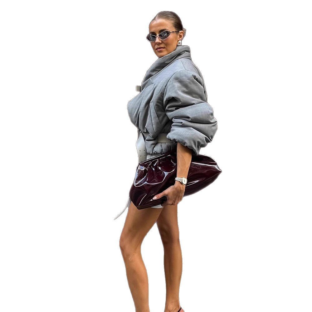 Women's padded oversized blazer with high shawl collar and waist belt Chichicherry - Chichicherry