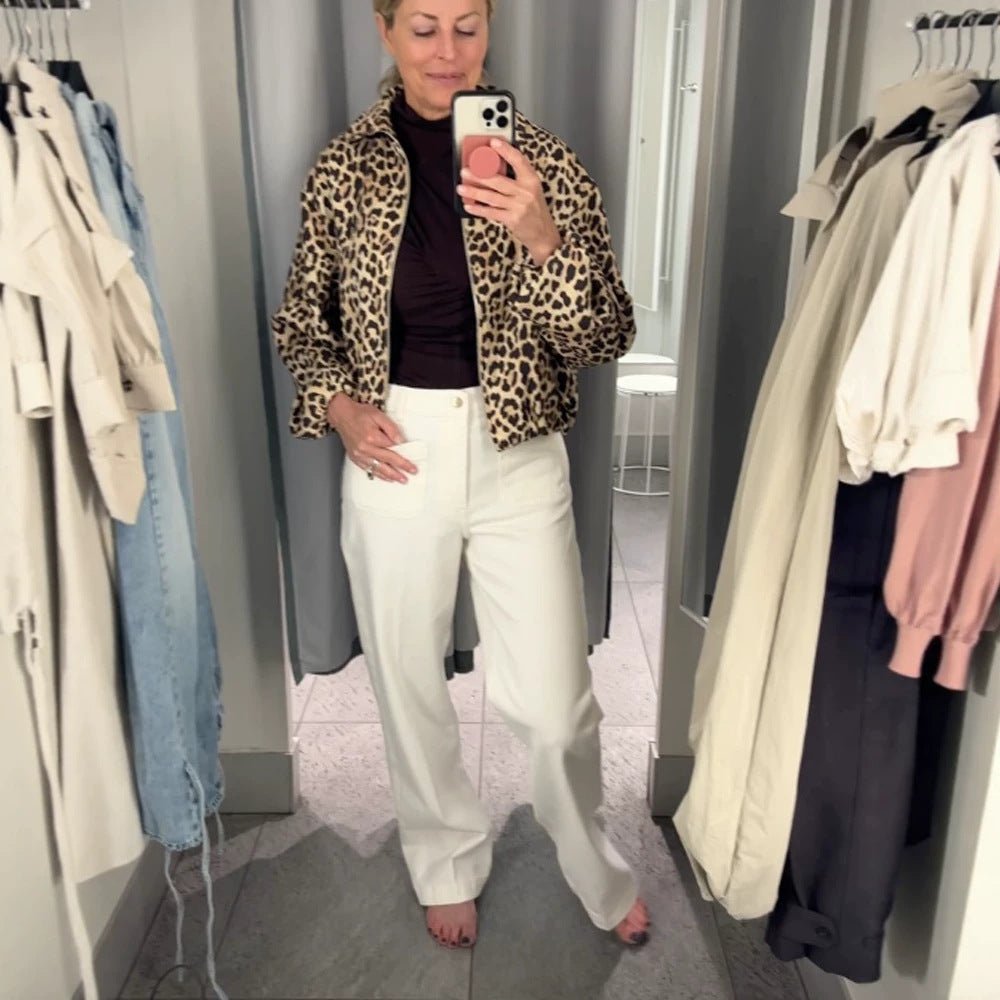 Women’s padded oversized bomber jacket with leopard print and stand-up collar Chichicherry - Chichicherry