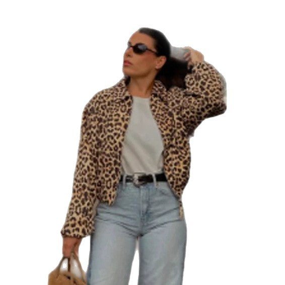 Women’s padded oversized bomber jacket with leopard print and stand-up collar Chichicherry - Chichicherry