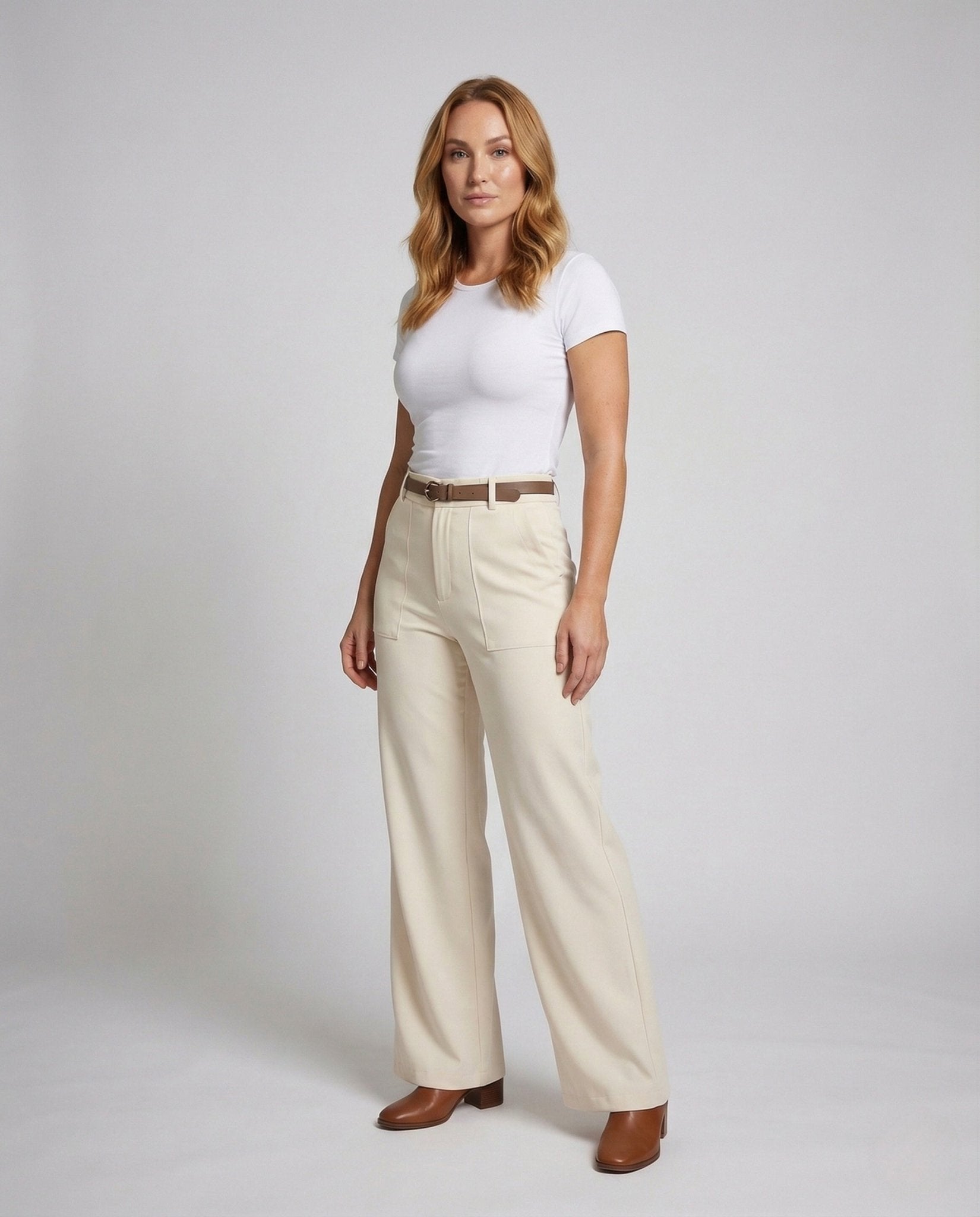 Women's Palazzo Pants High Waist Wide Leg Belt - Chichicherry