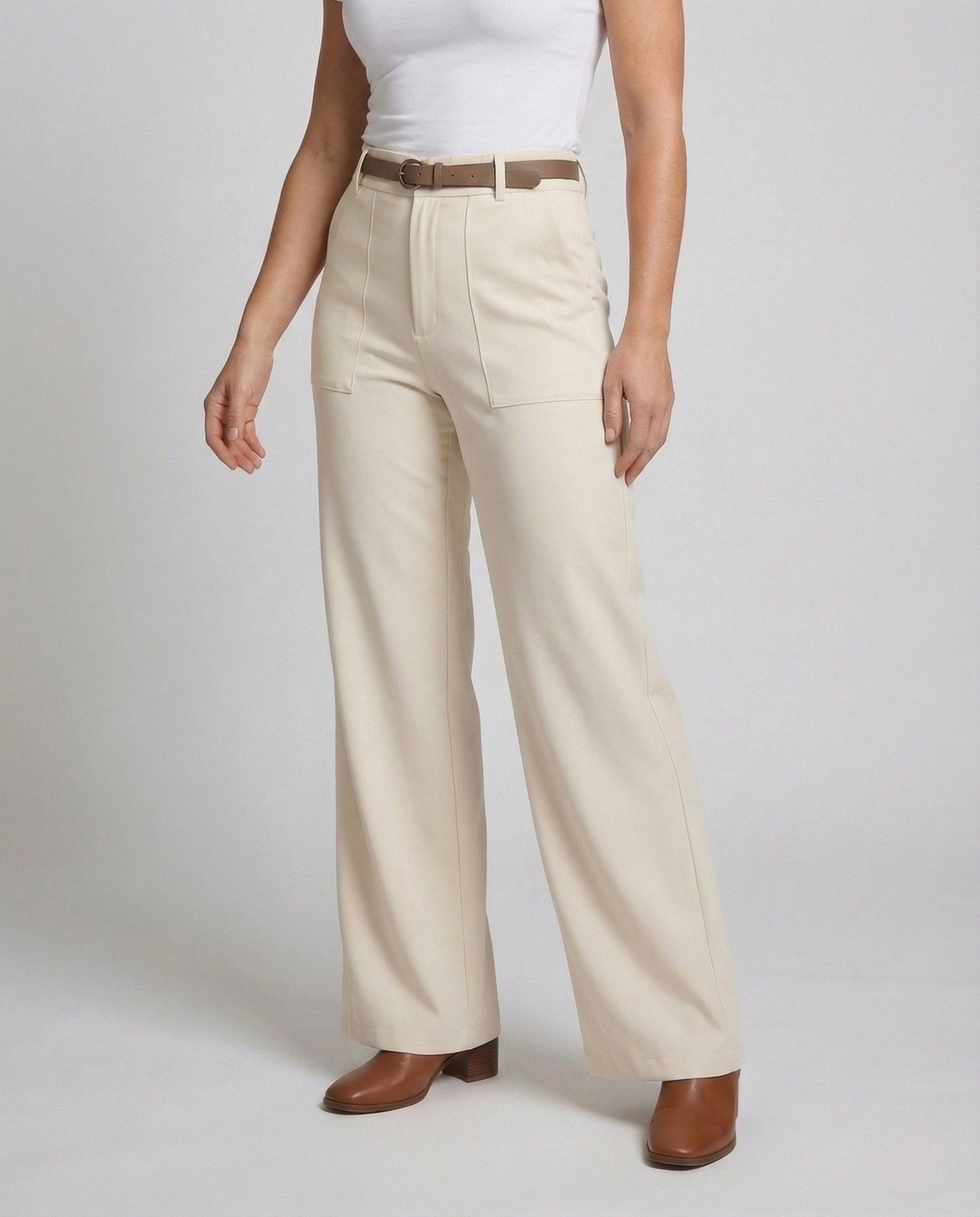 Women's Palazzo Pants High Waist Wide Leg Belt - Chichicherry