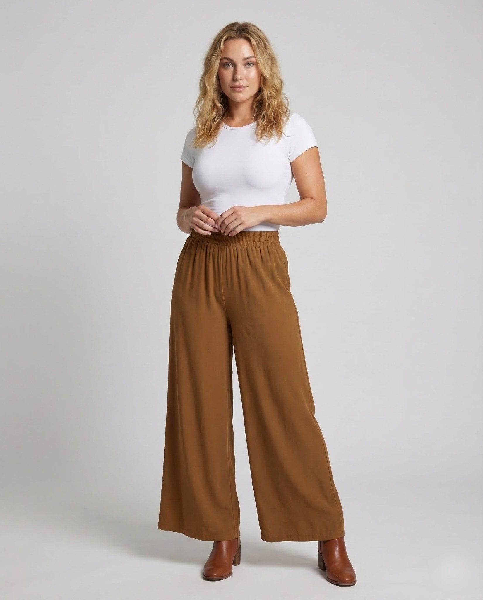 Women's Palazzo Trousers Elastic Waistband - Chichicherry