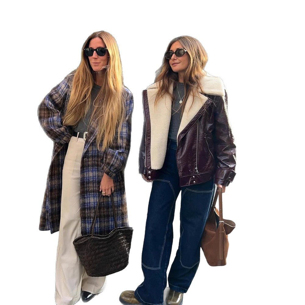 Women's Patent Leather Biker Jacket with Sherpa Lining and Oversized Cut Chichicherry - Chichicherry